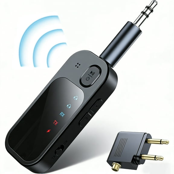 Bluetooth Transmitter Receiver, 3.5mm Aux Audio Jack Adapter for in-Flight TV Car Home Stereo System, Bluetooth Wireless Transmitter for Airplane, TV, Headphones