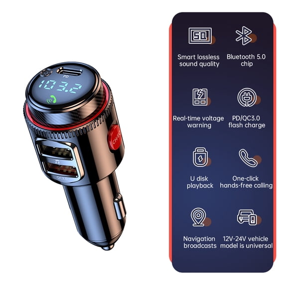 Bluetooth 5.4 Car Adapter FM Transmitter, USB-C PD 30W & QC3.0 18W Fast Charging, HiFi Bass EQ, CVC Hands-Free Calls, Siri Google Assistant, Wireless Radio Adapter for 12V/24V Cars/Trucks/Vans