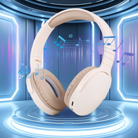 Bluetooth 5.4 Over Ear Headphones, 8H Playtime,HF Sound Quality,Comfortable Wear, 360° Stereo Surround Sound, Folding Design for Mobile Phones, Computers, TVs, Games, Outdoors, Offices(Beige)