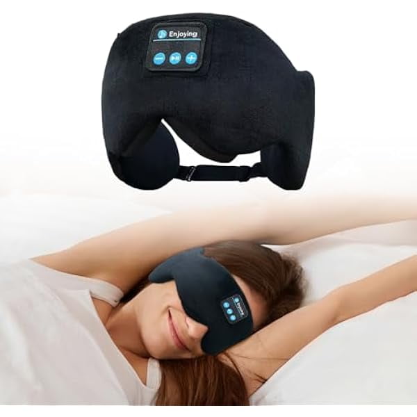 Bluetooth 5.4 Headphones Headband Eye Mask Wireless Sleep Mask，Blackout Bluetooth Eye Mask for Sleeping，Cotton Sleep Mask for Side Sleepers Adjustable Hook and Loop