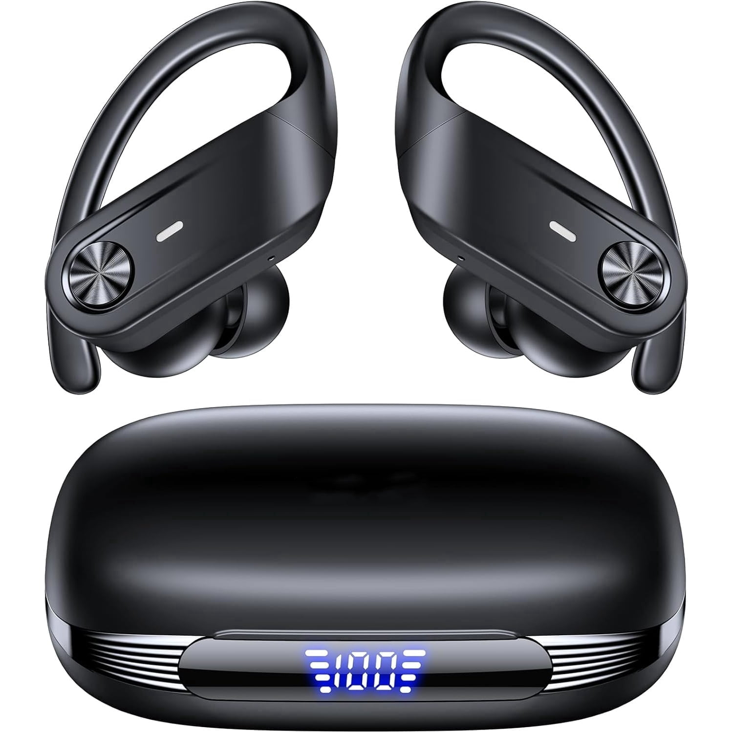 Bluetooth 5.4 Headphones Wireless Earbuds 80Hrs Playtime IPX7 Waterproof Digital Display Sport Ear Buds with Earhook Mic in-Ear Earphones Stereo Sound Earbud for Workout Running Exercise Gym