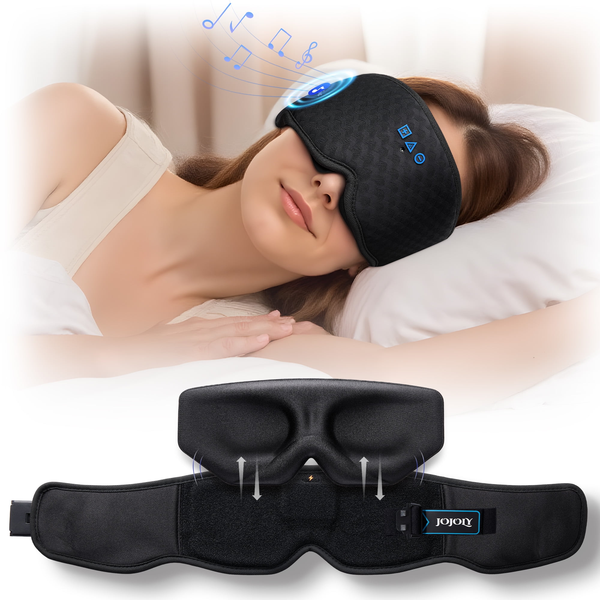 Bluetooth 5.4 Sleep Mask FACEMOON 3D Blackout Eye Cover, Blink Freely, Ideal for Side Sleepers