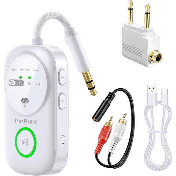 Bluetooth 5.4 Transmitter Receiver for 2 /Headphones, 2-in-1 Wireless Adapter with Microphone, o 3.5mm Jack, Suitable Airplane, Car, TV, PC, Home Stereo