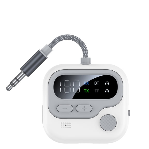 Bluetooth 5.4 Transmitter Receiver, 2-in-1 Wireless Audio Adapter with LED Display, 3.5mm Jack, Dual Link, TF Card, for Airplane, Car, Home Stereo, Headphones