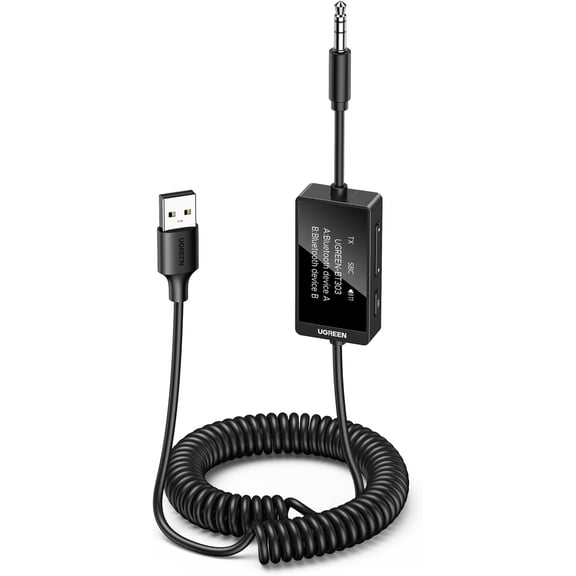 Bluetooth 5.4 Transmitter Receiver, Dual Pairs 3.5mm Audio Aux Adapter with Built-in Microphone for Hands-Free Calls, 2-in-1 Wireless Bluetooth Adapter Compatible with Car Speakers Home Stereo