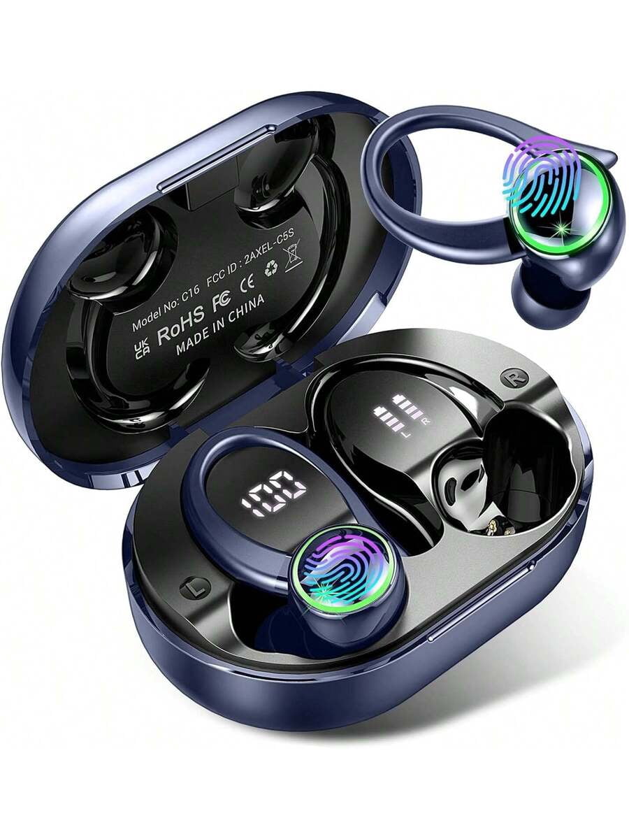 Bluetooth 5.4 Wireless Earbuds, 50H+ Playtime, ENC Noise Cancelling with 4 Mics, IPX7 Waterproof Sport Earphones with Earhooks for Running Gym