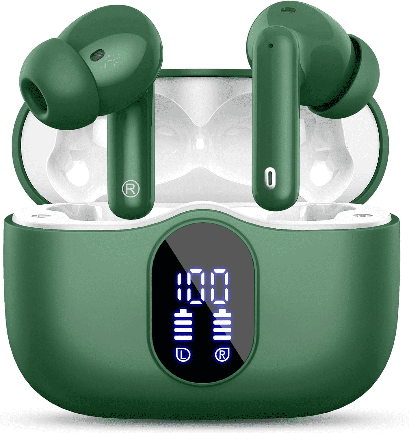 Wireless Earbuds, Bluetooth Headphones 5.4 HiFi Stereo, Wireless Earphones with ENC Noise Cancelling Mic, IP7 Waterproof in Ear Wireless Headphones, LED Digital Display Ear Buds, Touch Control, green