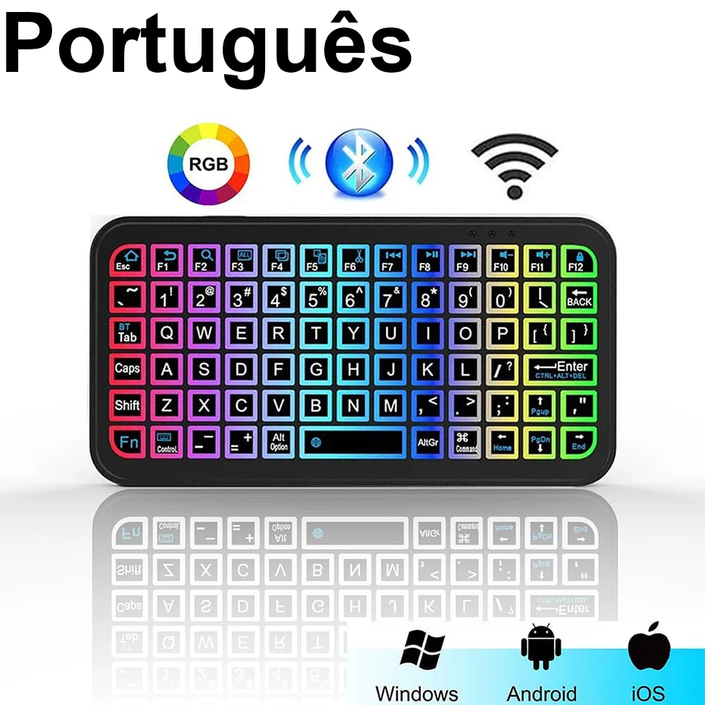 Bluetooth 5inch Mini Wireless Keyboard Keycups 7 Colors Back Light English Rechargeable Keyboard for Phone iPad PC Android ISO