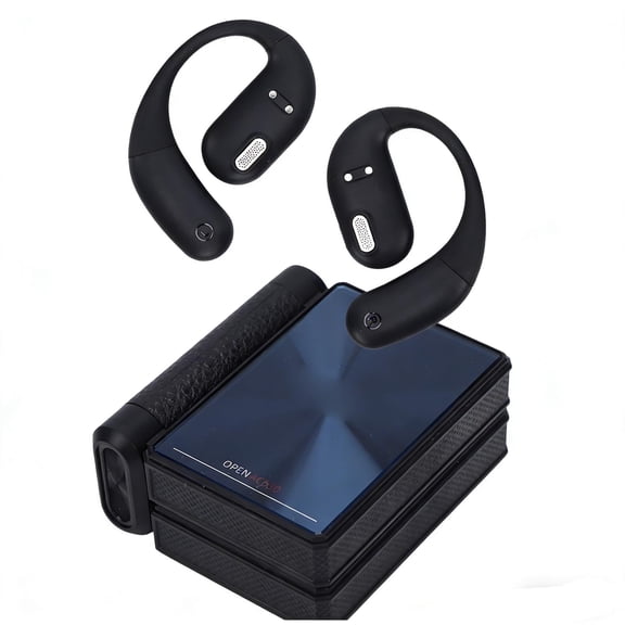 Bluetooth 6.0 Open Ear Earbuds Dual Fold 60H Playtime IPX5 Black