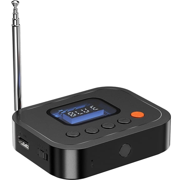 Bluetooth 6.0 Receiver, Wireless Audio Adapter for Home Stereo, Audio Adapter Receiver with FM Radio, Support AUX 3.5mm/RCA/USB/LCD Display/Volume Control for TV Speaker PC
