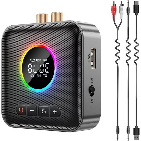 Bluetooth 6.0 Transmitter Receiver for TV,3 in 1 Bluetooth Adapter HiFi Audio Receiver FM Transmitter for Home Stereo/Speakers/TV with LED Display,3.5mm AUX,RCA Interface,Supports USB Flash Drive