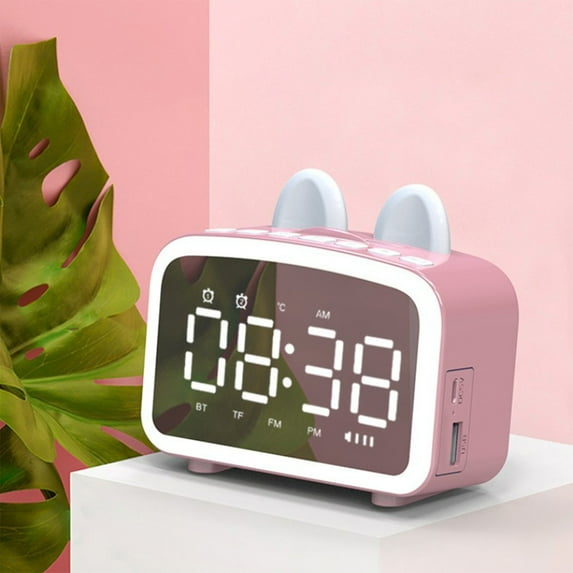 Bluetooth Alarm Clock, Wireless Desktop Speaker with FM Radio, Audio Card Playback, LED Display, Hands-Free Calling, Compact for Bedside, Home Office or Travel