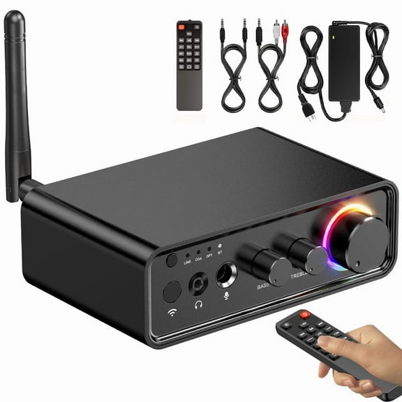Bluetooth Amplifier Stereo Receiver, 100Wx2 HiFi Class D Amp with RCA/Optical/Coaxial/Mic Home Audio Receivers & Amplifiers for Home/Outdoor/Garage/Ceiling/Passive Speakers Theater System