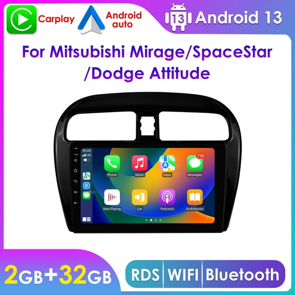 Bluetooth Android 13 Apple Carplay 2+32GB RDS Wifi Car Stereo Radio Head Unit GPS Navigation Player For Mitsubishi Mirage 2012-2013/Space Star 2012-2023/Dodge Attitude 2015-2023