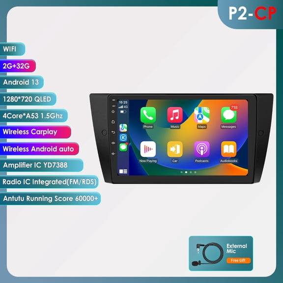 Bluetooth Android 13 Apple Carplay 2+32GB Wifi RDS Car Stereo Radio Head Unit GPS Navigation Player For BMW 3 Series E90 E91 E92 E92 2006 2007 2008 2009 2010 2011 2012