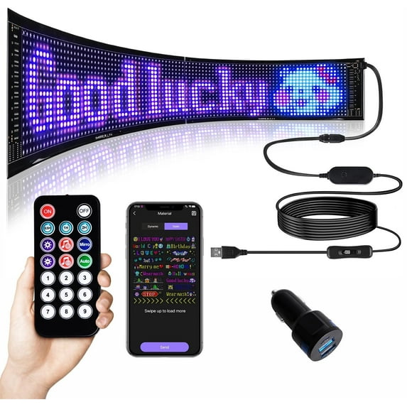 Bluetooth App Control LED Car Sign,Custom Text Pattern Animation Scrolling LED Display for Car Windows Store Party Bar Decor 23''x5'' ZHEYU