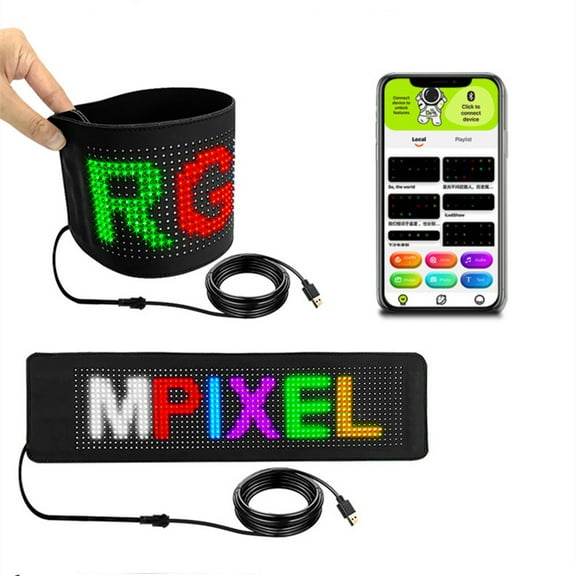 Bluetooth App Control LED Sign, Flexible USB 5V LED Car Signs Programmable LED Sign Custom Text Pattern Animation Scrolling LED Display for Car Store Party Bar Hotel Concert