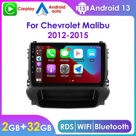 Bluetooth Apple Carplay 2+32GB Android 13 Wifi RDS 9" Touch Screen Car Stereo Radio Head Unit Multimedia GPS Navigation Player For Chevrolet Chevy Malibu 2012 2013 2014 2015