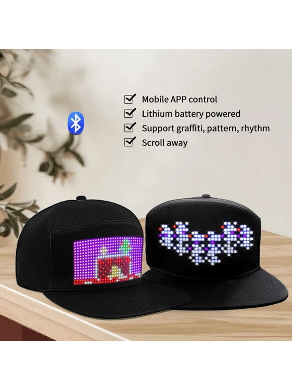 Bluetooth Application Programmable LED Scroll Message Display Panel, Hip Hop HatDIY Baseball Cap, USB Rechargeable,black