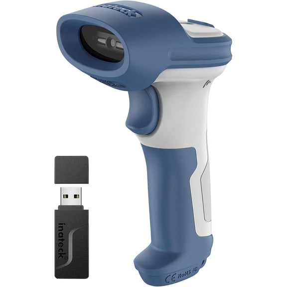 Bluetooth Barcode , 2D Wireless Barcode , Bluetooth 5.0 and 2.4Ghz Adapter, 3 in 1 Reader, Support GS1 Barcode, BCST-73 Blue White