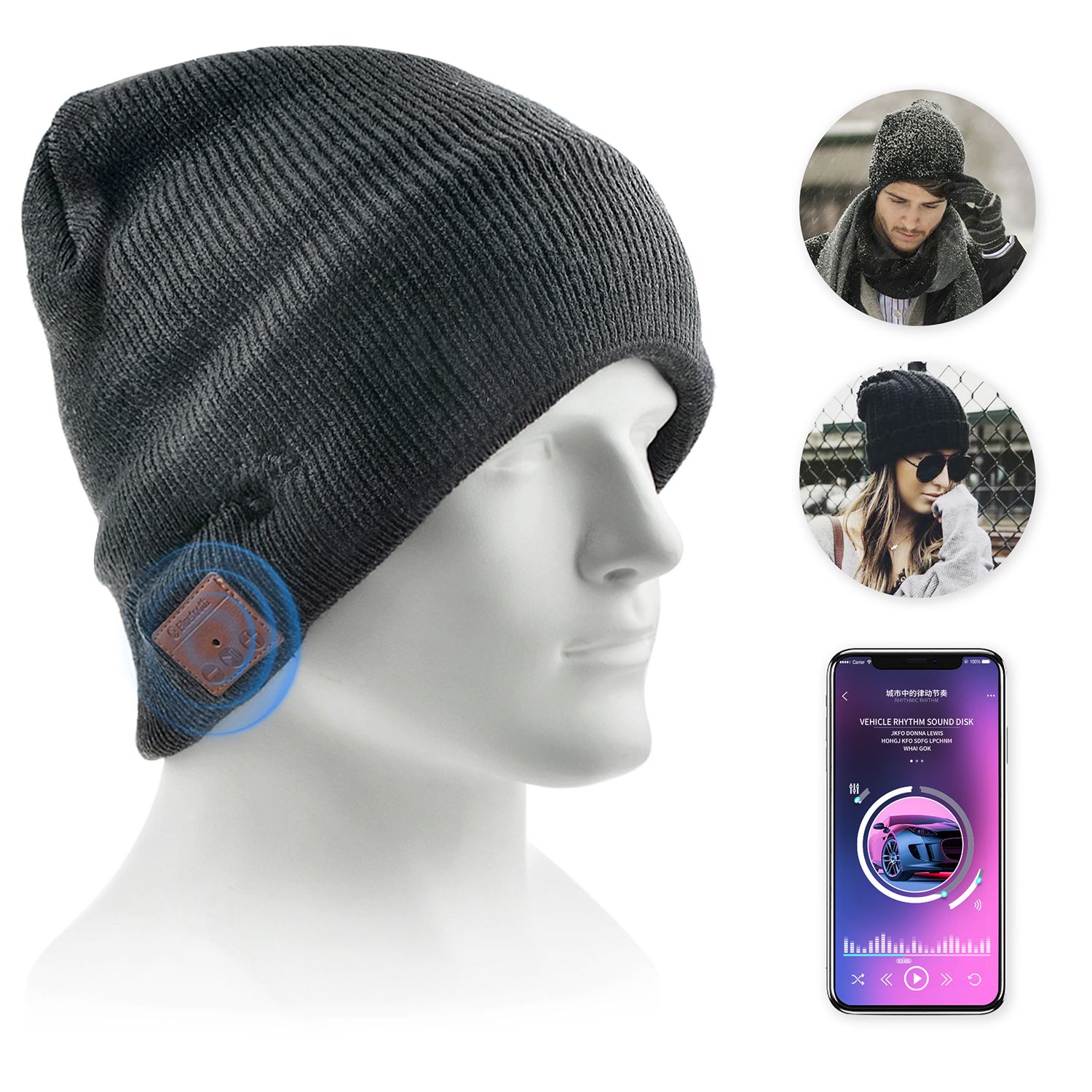 Bluetooth Beanie Hat, Flashmen Upgraded Wireless Bluetooth 5.0 Beanie Hat with Headphones Headset Earphone Knitted Beanie with Stereo Speakers and Mic for Women Men - image 1 of 9