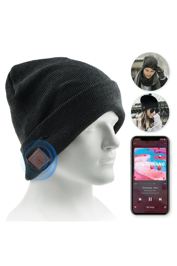 Bluetooth Beanie Hat, Flashmen Upgraded Wireless Bluetooth 5.0 Beanie Hat with Headphones Headset Earphone Knitted Beanie with Stereo Speakers and Mic for Women Men