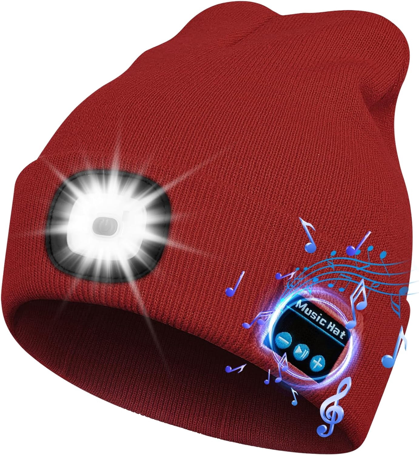 Bluetooth Beanie Hat with Light, USB Rechargeable 4 LED 