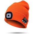 thumbnail image 1 of Bluetooth Beanie Hat with Light, Unisex USB Rechargeable 4 LED Headlamp Cap with Headphones, Built-in Stereo Speakers & Mic Winter Knitted Night Lighted Music Beanie Hat (Bright Orange), 1 of 7