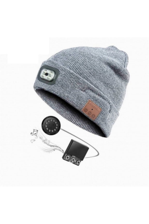 Bluetooth Beanie Hat with Light, Unisex USB Rechargeable LED Headlamp Cap with Headphones, Built-in Speakers & Mic Winter Knitted Night Lighted Music Beanie Hat