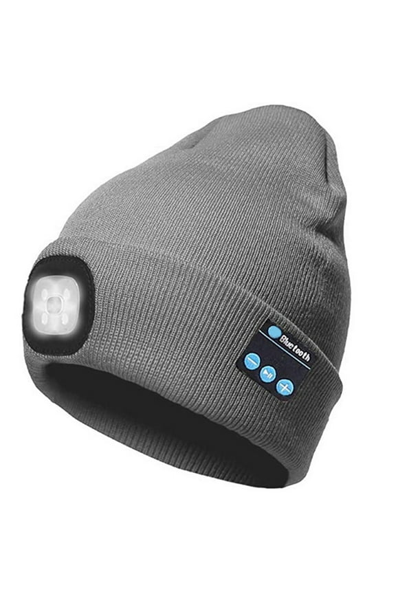 Bluetooth Beanie Hat with Light, Unisex USB Rechargeable LED Headlamp Cap with Headphones, Built-in Speakers & Mic Winter Knitted Night Lighted Music Hat, Christmas Gifts for Men Women (Hemp Grey)