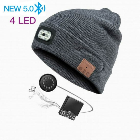 Bluetooth Beanie Hat with LED Headlight, Lighted Beanie Cap Rechargeable with Wireless Bluetooth Hands Free Head Hat Winter Warm Knit Cap