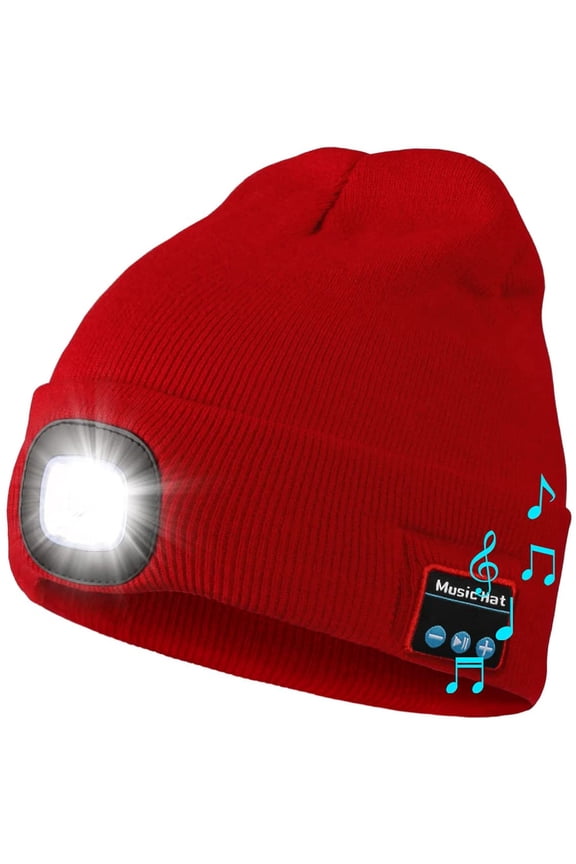 Bluetooth Beanie Hat with LED Headlight Lighted Beanie Cap Rechargeable with Wireless Bluetooth Winter Warm Knit Hat