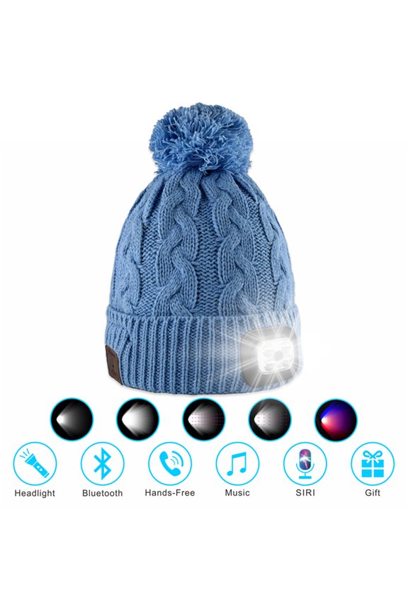 Bluetooth Beanie Hat with Light, Beanie Bluetooth Hat with Stereo Speakers Wireless Hands Free Cap for Running Skiing Camping Cycling
