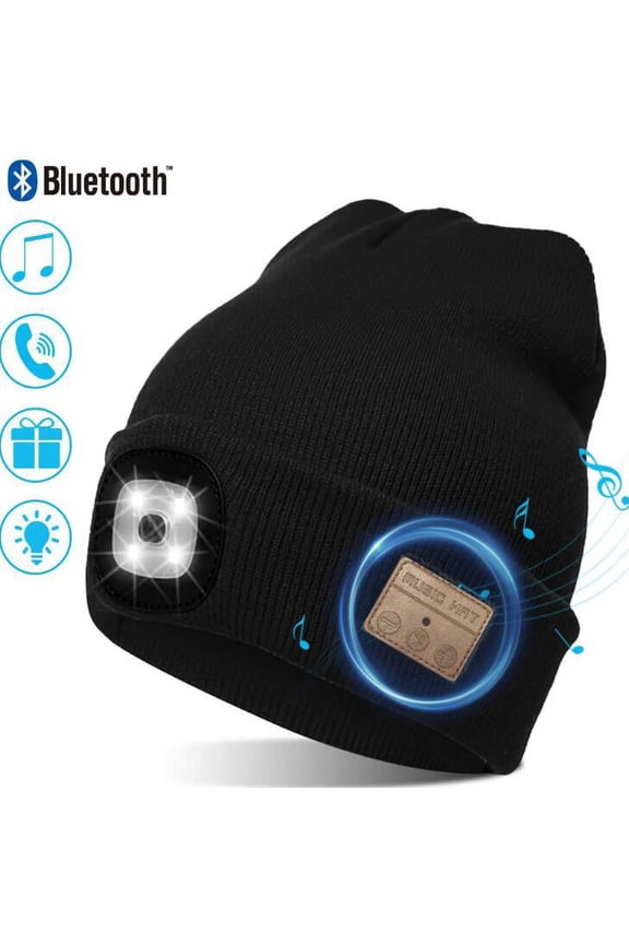 Bluetooth Beanie Hat with Light,Unisex LED Headlamp Cap Warm Knitted Music Hat For Outdoor Camping Climbing Fishing Running