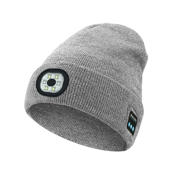 Bluetooth Beanie with a Light, Unisex USB Rechargeable 6LED Fashlight Hat with Cordless Headphones, Unique Christmas Birthday Gifts for Men Him Husband Teen
