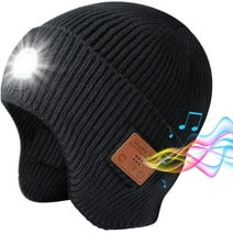 Bluetooth Beanie with Light, peatop Built-in Wireless Headphones with 5 LED Light - Winter camping Bluetooth Hat with light| Unique Birthday Tech Gifts for Men and Women (Black)