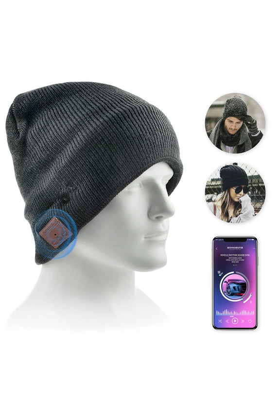 Bluetooth Beanie, Upgraded Wireless Bluetooth 5.0 Beanie Hat with Headphones Headset Earphone Knitted Beanie with Stereo Speakers and Mic for Women Men