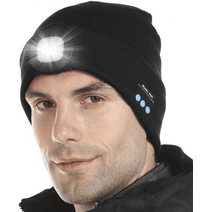 Bluetooth Beanie Hat with Light, Unisex LED Cap with Headphones Built-in Stereo Speakers & Mic, Black