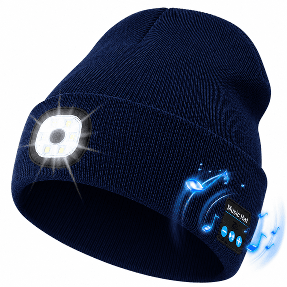 Bluetooth Beanie with Light for Men, Unique Tech Gifts for Men, Wireless Headphones for Fishing Jogging Working, Christmas Stocking