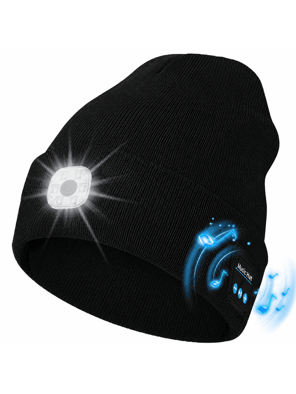 Bluetooth Beanie with Light for Men, Unique Tech Gifts for Men, Wireless Headphones for Fishing Jogging Working, Christmas Stocking