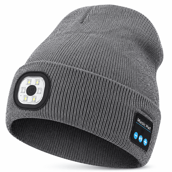 Bluetooth Beanie with Light for Men, Unique Tech Gifts for Men, Wireless Headphones for Fishing Jogging Working, Christmas Stocking