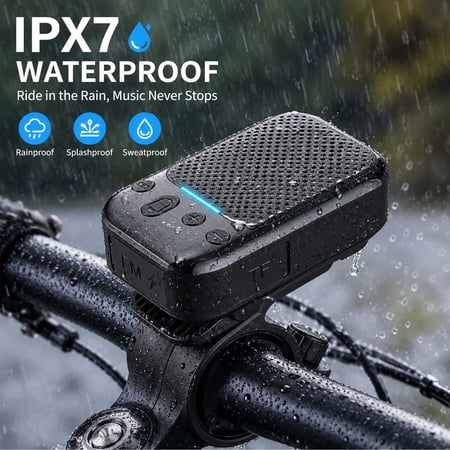 Bluetooth Bike Speaker with FM Radio, IPX7 Waterproof Wireless Speaker with Bike Mount, Magnetic Clip, TWS Stereo Pairing, TF Card Playback and Electric Bell for Cycling, Hiking and Outdoor Travel