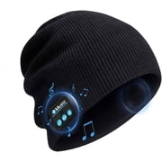 Bluetooth Black Beanie Hat Wireless Headphone Cap Music Soft Hat with Stereo Speakers,Winter Knit Hat Mic Hands-Free for Men Women
