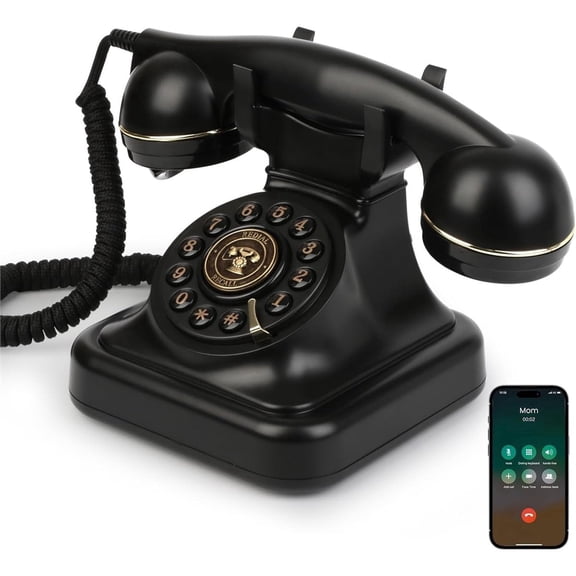 Bluetooth Black Retro Phone with Speakerphone USB Rechargeable Home Telephone Hands Free Calling Music Playback