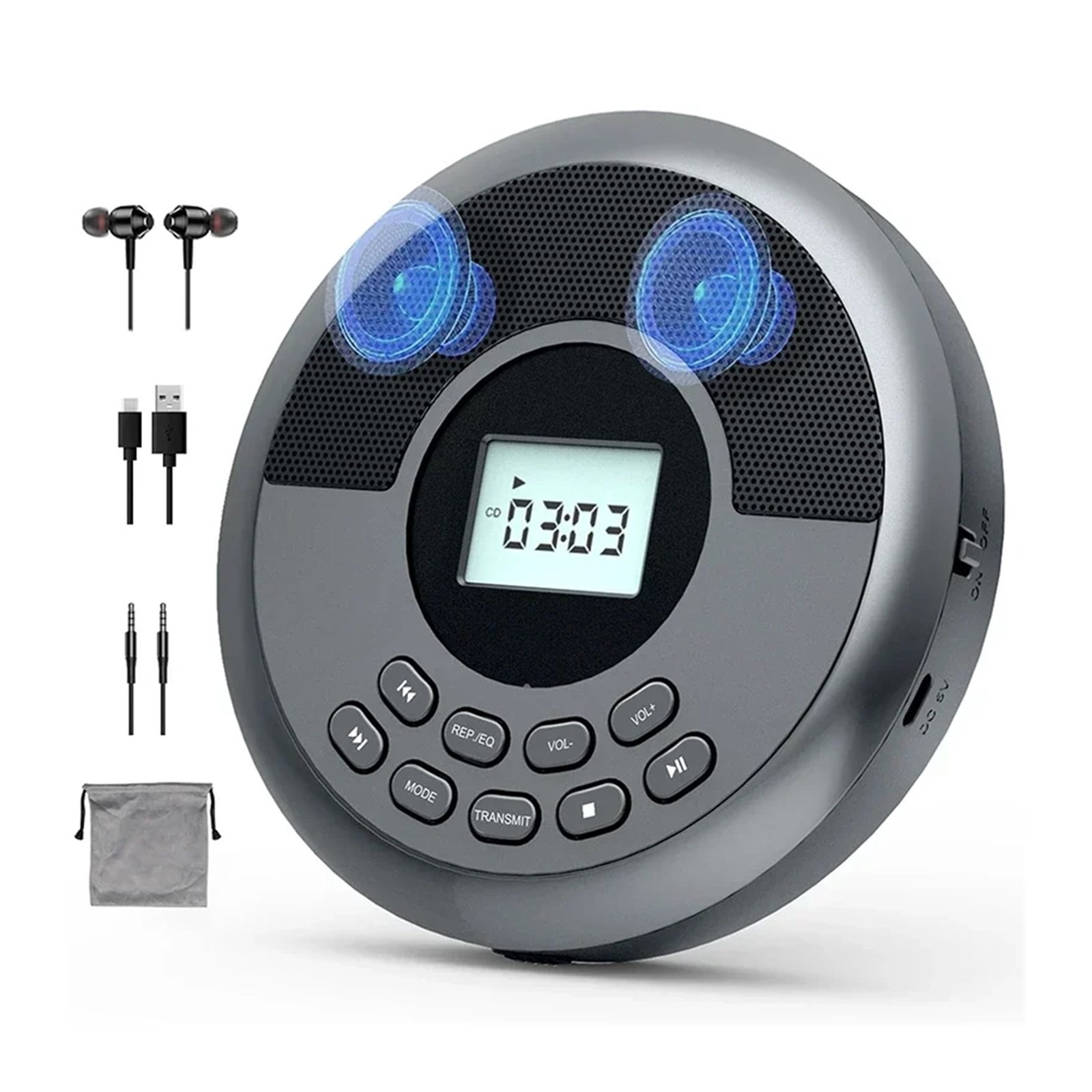 Bluetooth CD Player Portable Rechargeable with Speakers & Headphones Walkman MP3 Player ,Multi-Functional