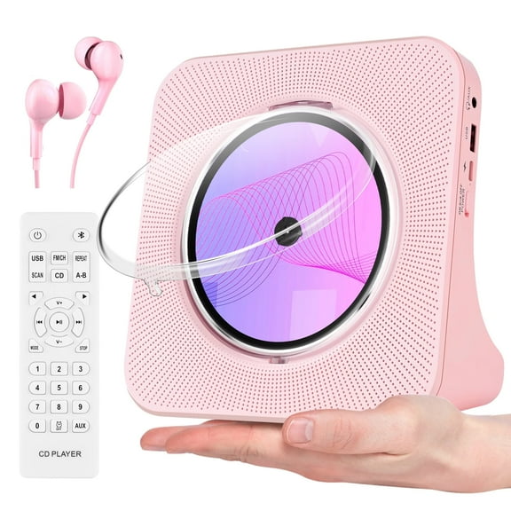 Bluetooth CD Player with FM Radio/USB/AUX, Portable CD Player, Home Pink CD Music Player with HIFI Speakers, Remote Control, Dust Cover
