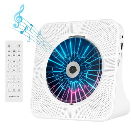 Bluetooth CD player with HIFI speakers, remote control, dust cover, FM radio, LED screen, Sleep Timer, AUX/USB, Music CD players for home use, white
