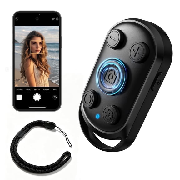 Bluetooth Camera Remote Shutter With Zoom, Iphone and Android Photo Video Control, Front Rear Switch, Usb-C Charging, Adjustable Wrist Strap