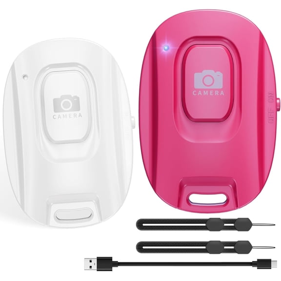Bluetooth Camera Remote Shutter for iPhone and Android Smartphones, Rechargeable Wireless Phone Remote Control,Selfie Button for Photos and Videos, Charging Cable Included (2 Pack) Pink&White