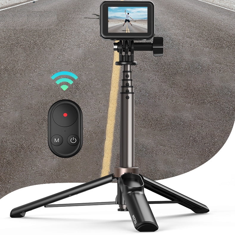 Bluetooth Camera Tripod Selfie Stick - Bigcan Vlog Remote Control Extendable Tripod Pole for GoPro 13/12/11/10/9/8/MAX & iOS Android Phones, Foldable 173–600mm with Rotating Phone Holder